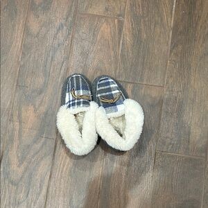 Serra Plaid Slippers with Faux Fur Lining - Gray and Cream